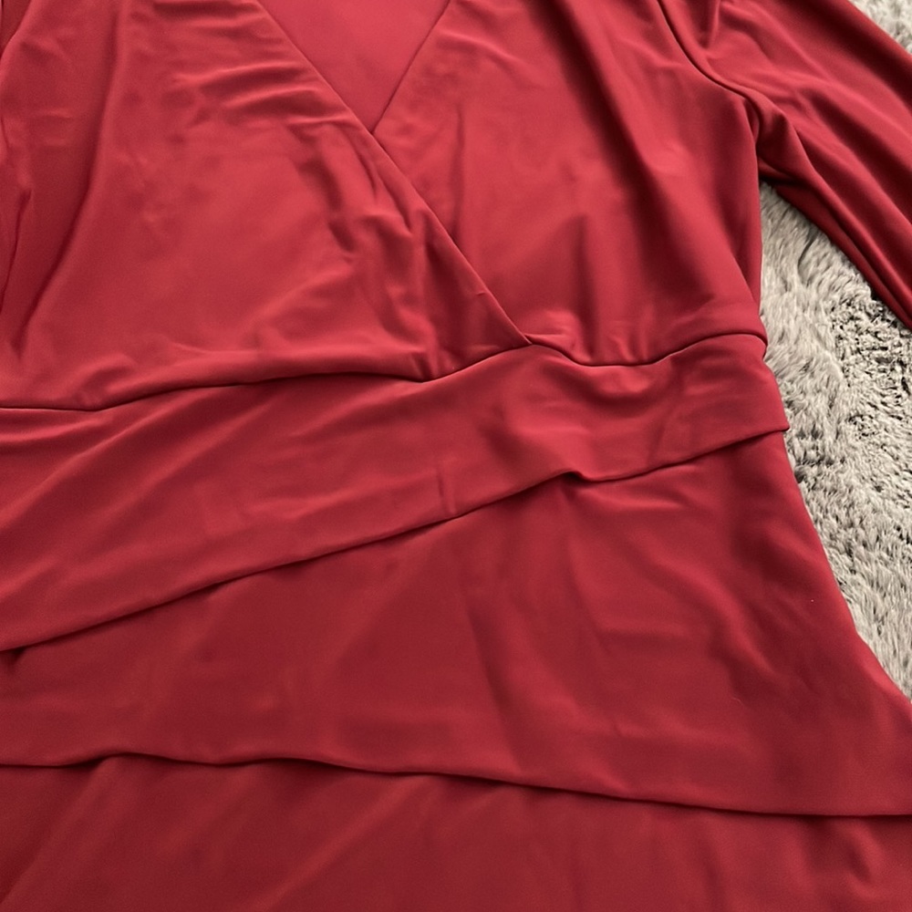 White House Black Market Burgundy Wrap Long-Sleeve Top - Picture 4 of 8